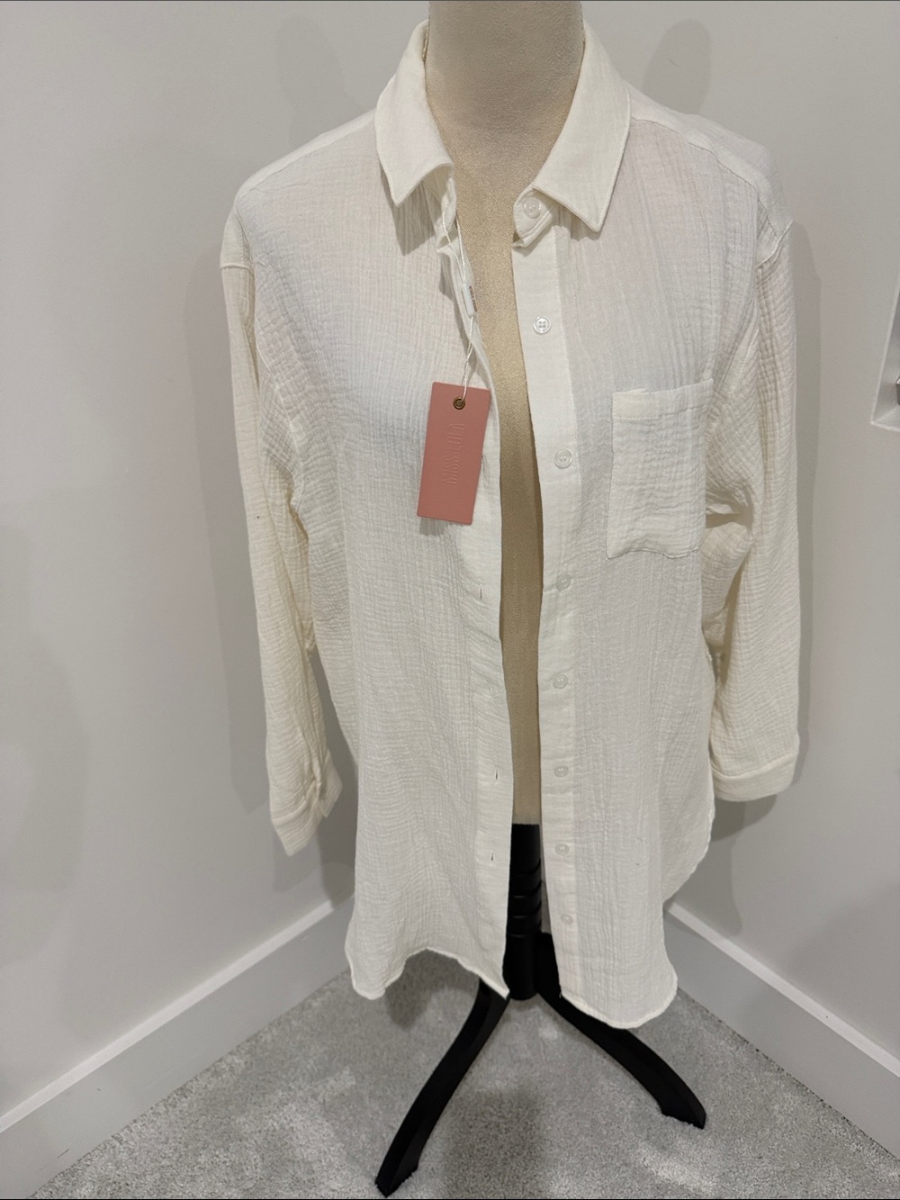 Miss Lola Cream Button-Down Pocket Shirt
